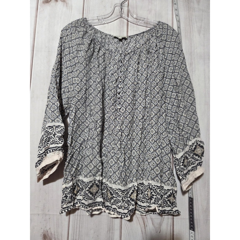 Adrienne Vittadini‎ Shirt Womens 1X Blue Boho Print Rayon Long Sleeve Tunic Top